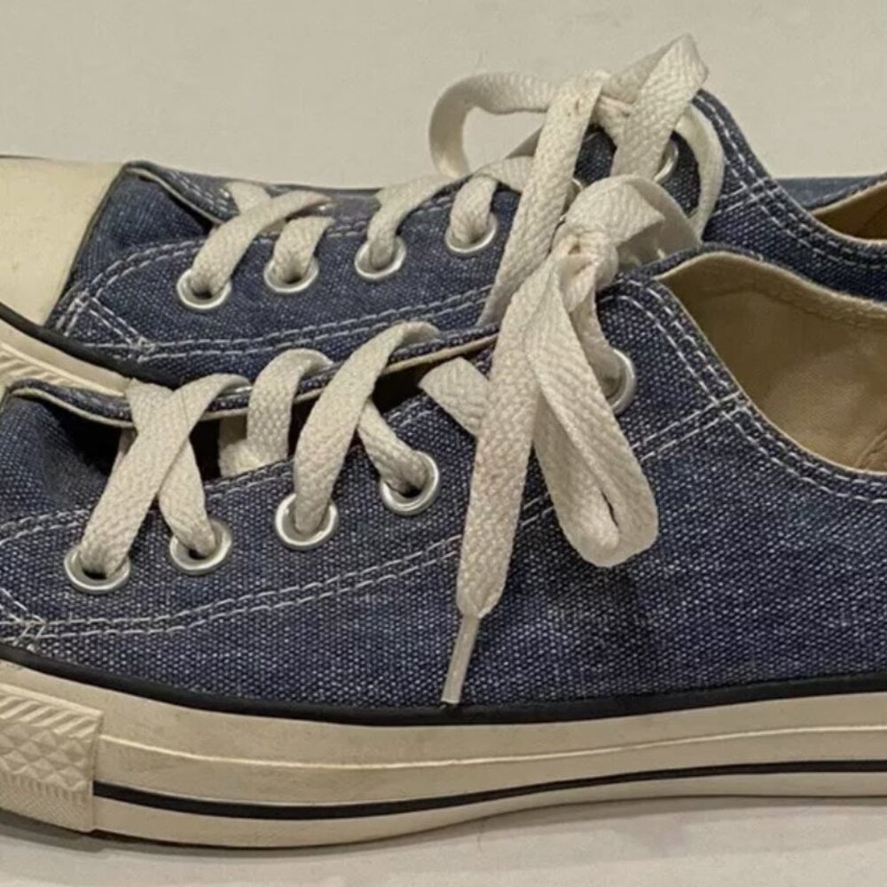 Converse Low Top Canvas Sneakers in Blue and White - Picture 3 of 6